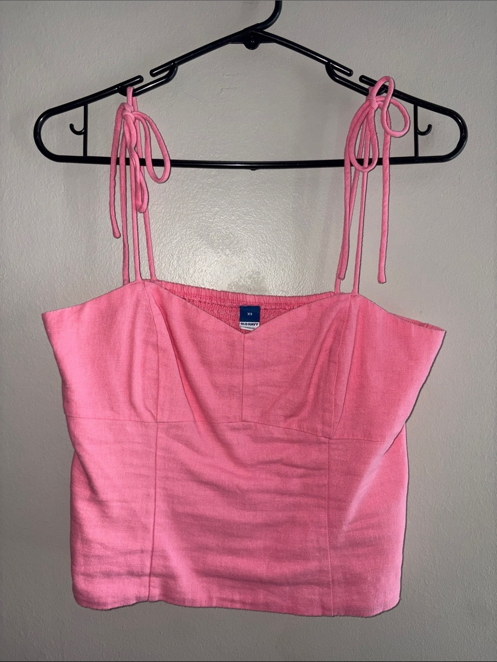 Linen Pink Tie-Shoulder Cropped Tank Top